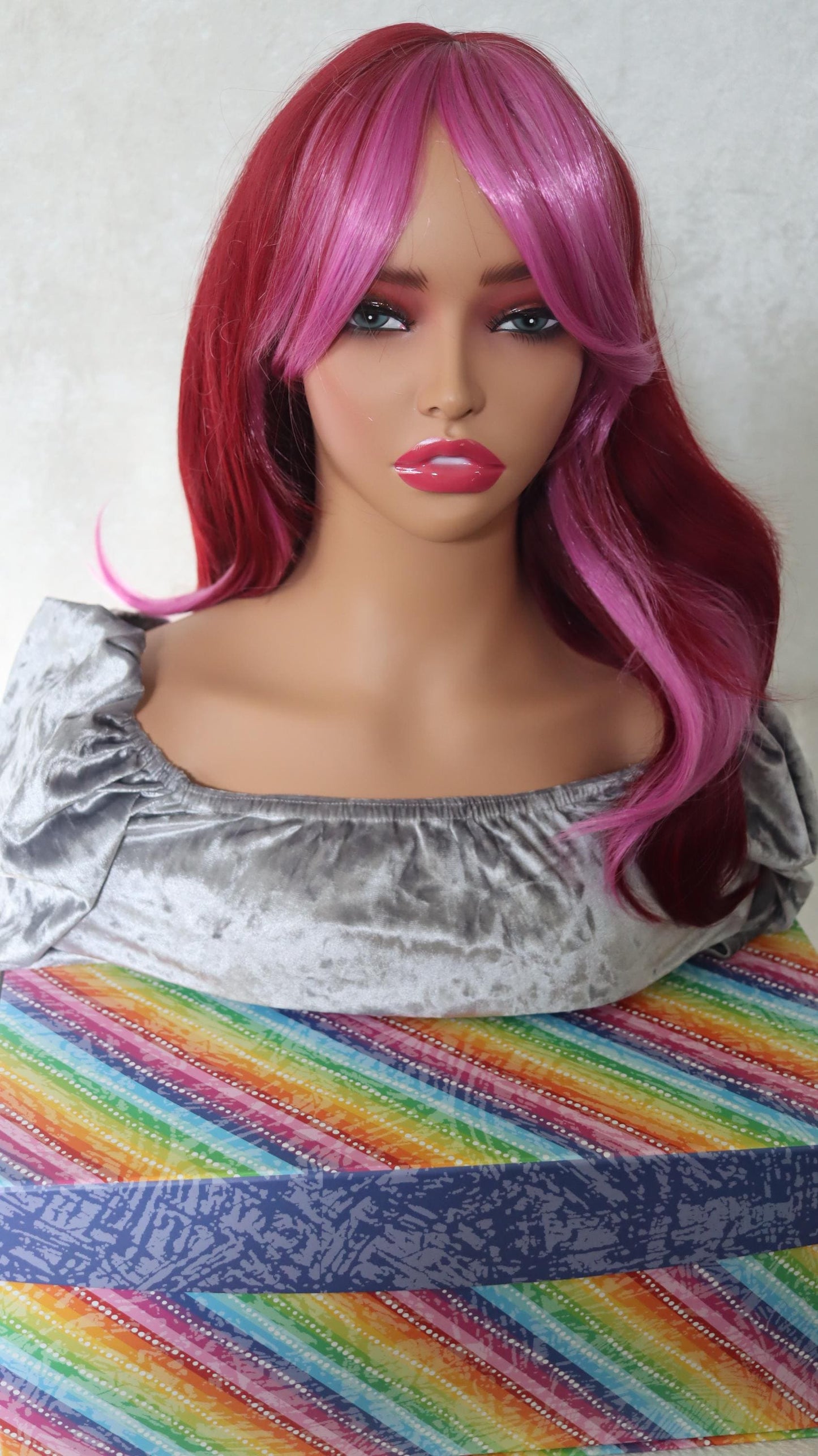 Fire Fuchsia Fantasy Wig – Vibrant Red with Pink Highlights & Bangs | Bold Statement Style