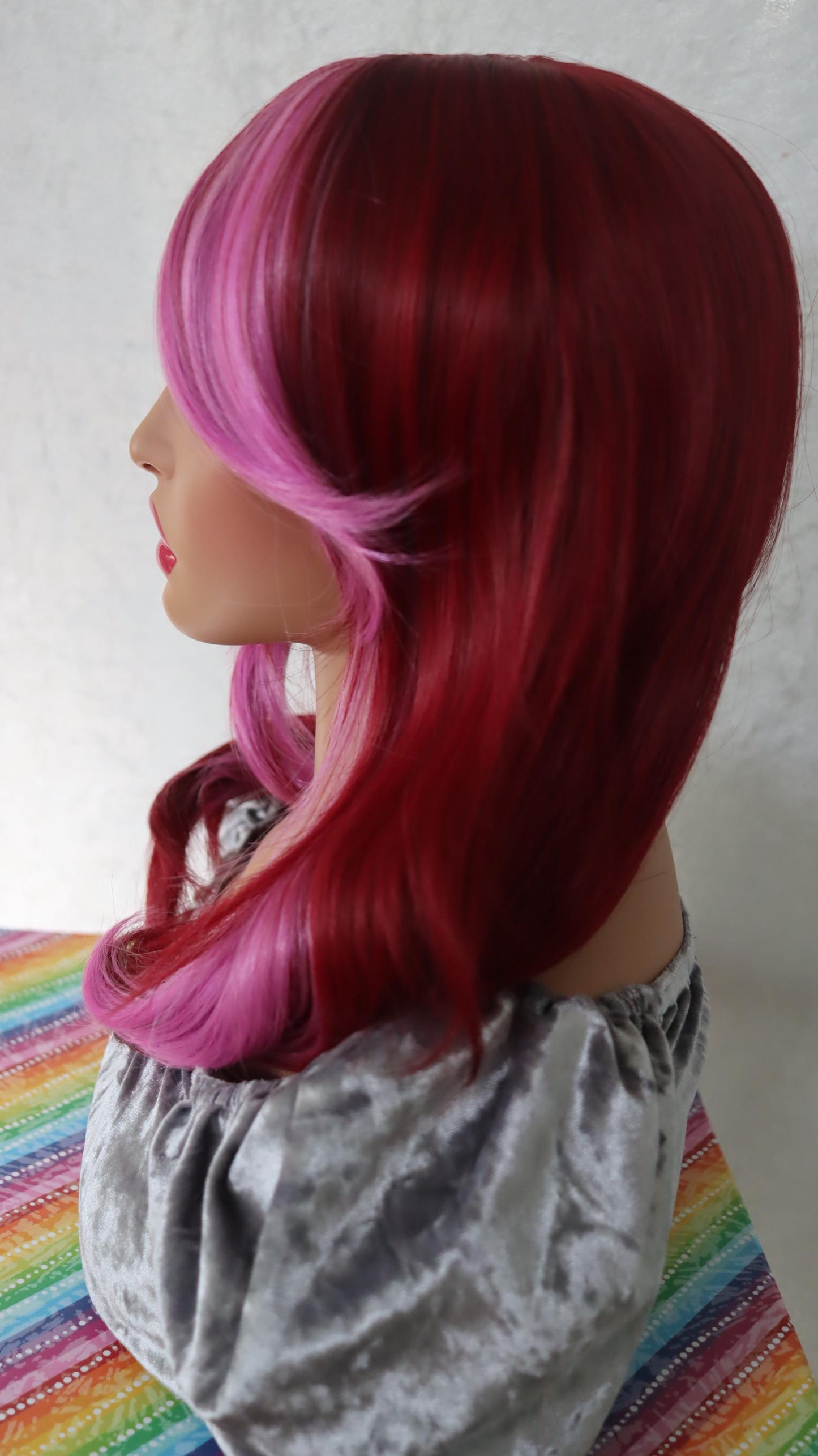 Fire Fuchsia Fantasy Wig – Vibrant Red with Pink Highlights & Bangs | Bold Statement Style