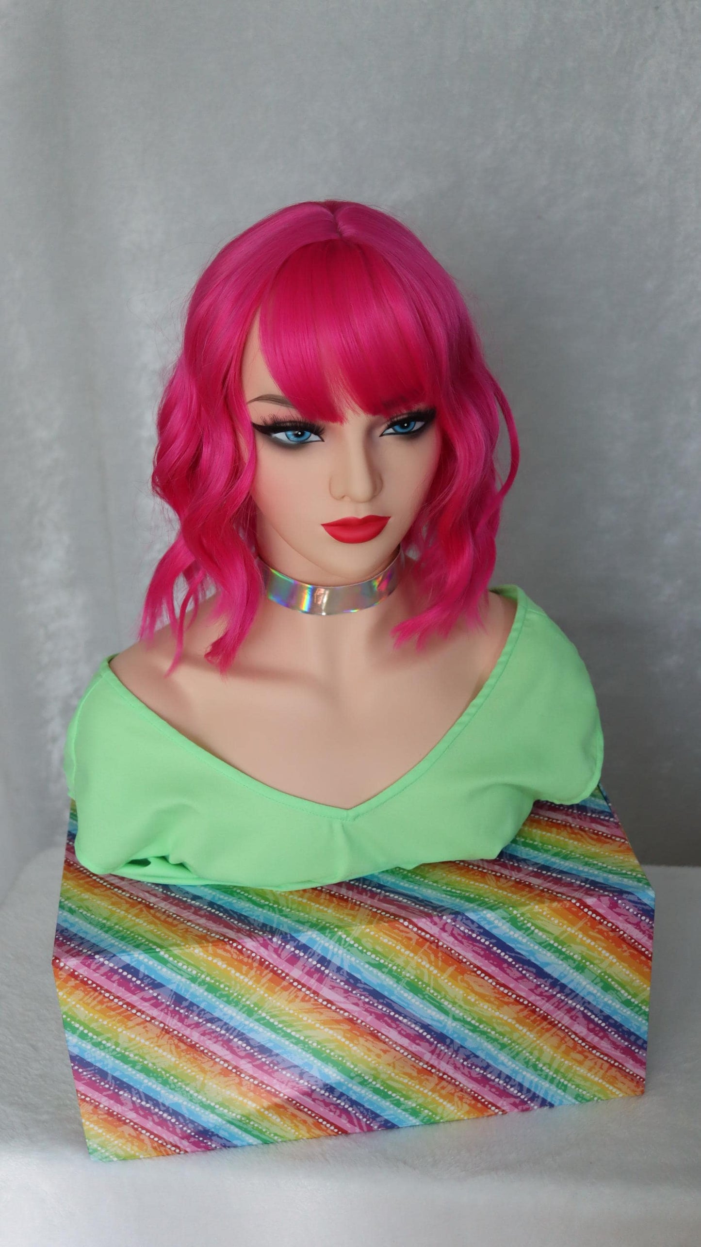 Hot Pink Bliss Wig - Short Wavy Vibrant Pink Wig with Bangs | Fun Cosplay & Party Hair