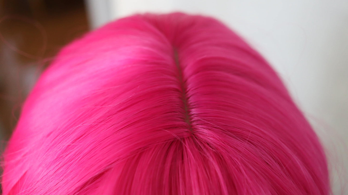 Hot Pink Bliss Wig - Short Wavy Vibrant Pink Wig with Bangs | Fun Cosplay & Party Hair