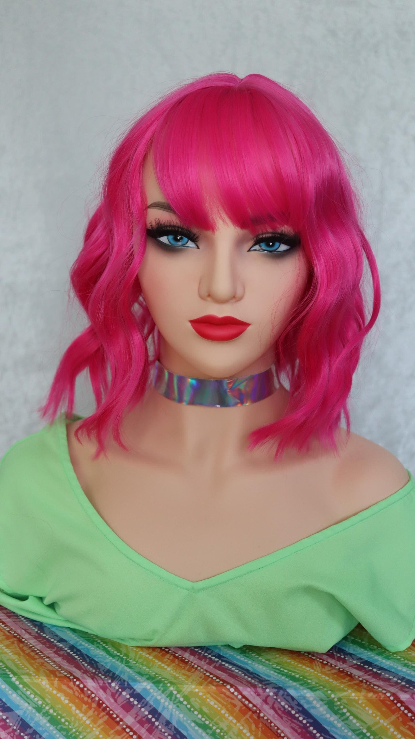 Hot Pink Bliss Wig - Short Wavy Vibrant Pink Wig with Bangs | Fun Cosplay & Party Hair