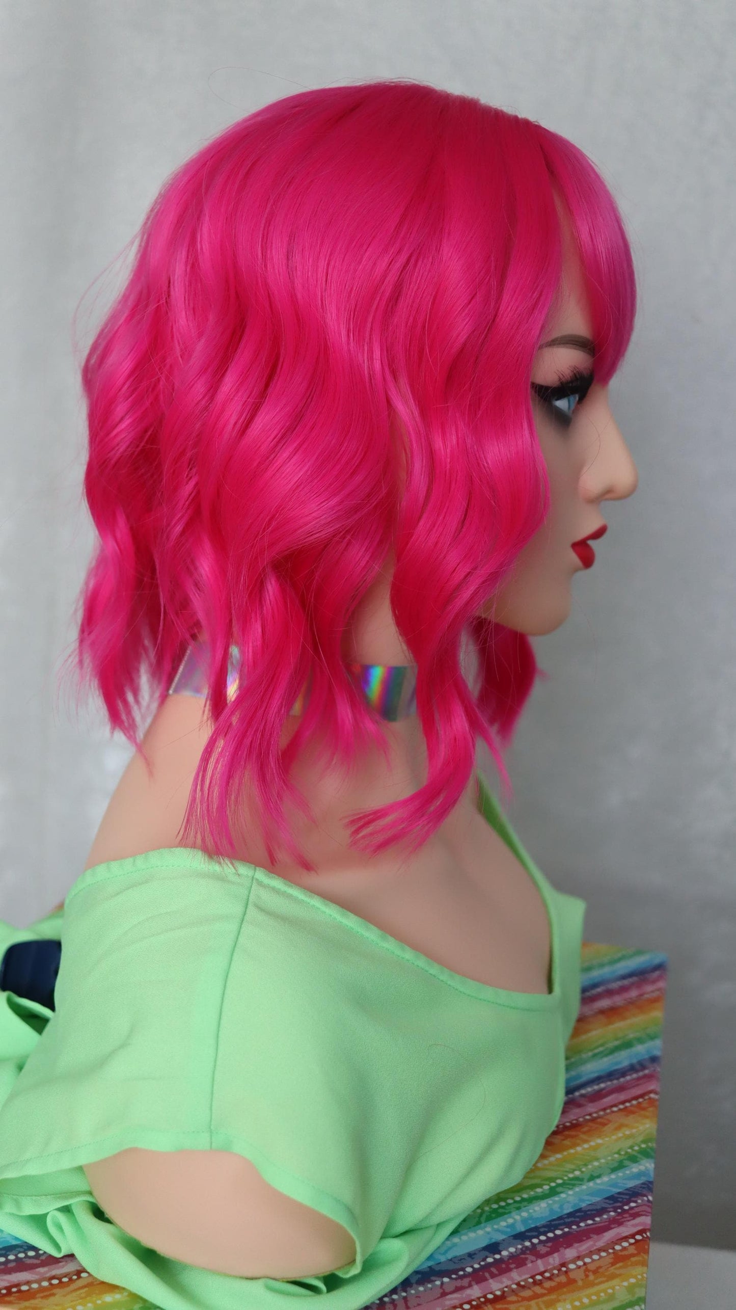 Hot Pink Bliss Wig - Short Wavy Vibrant Pink Wig with Bangs | Fun Cosplay & Party Hair
