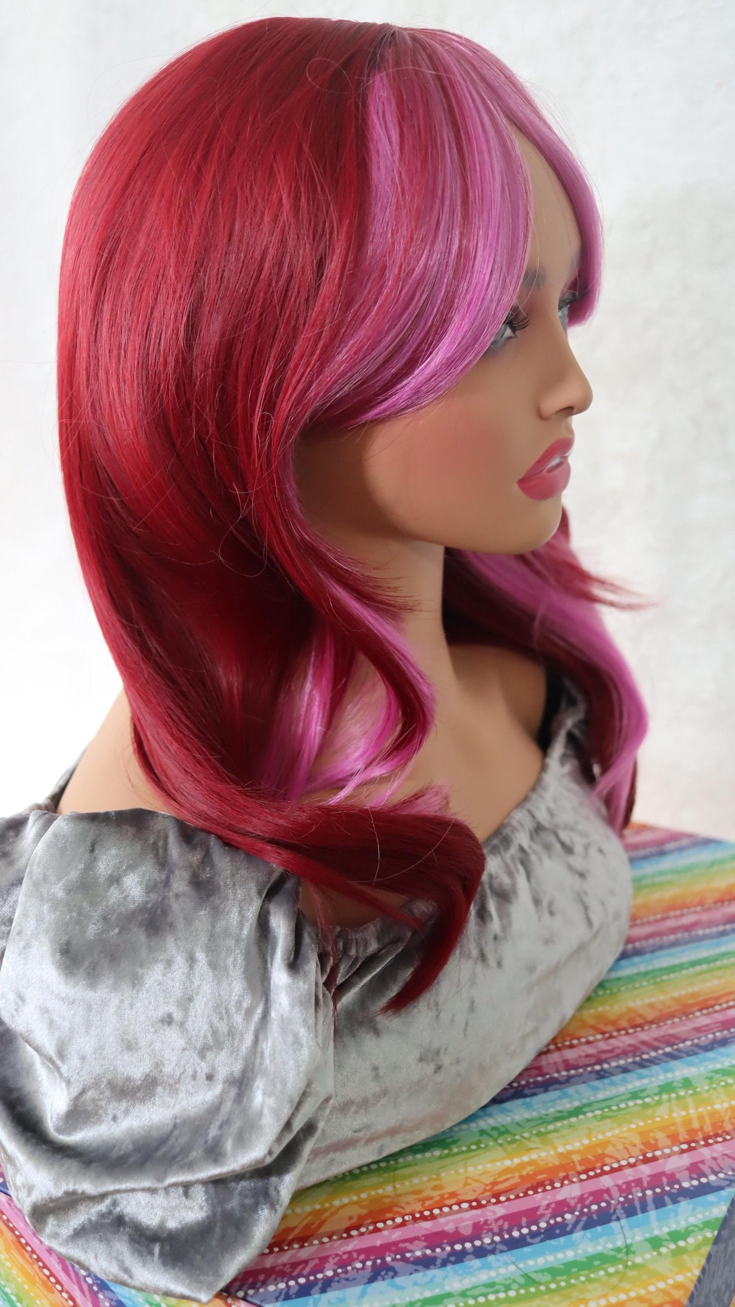 Fire Fuchsia Fantasy Wig – Vibrant Red with Pink Highlights & Bangs | Bold Statement Style