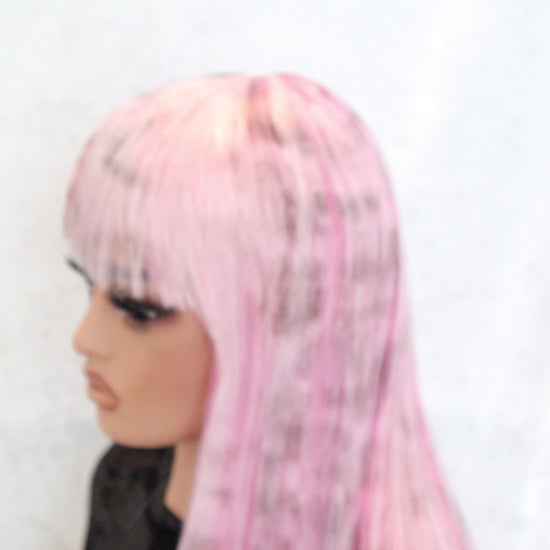 Cheetah pink long straight wig